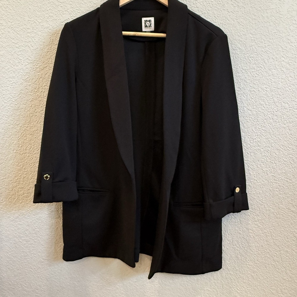 Anne Klein Long Line Unstructured Blazer Black Large